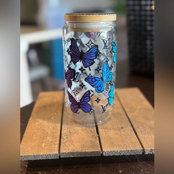 Butterfly Print Glass cup - Picture 1 of 5